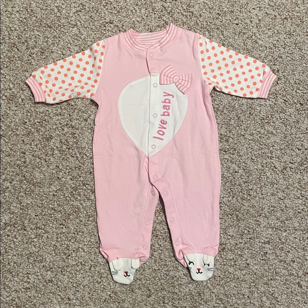 Love Baby One Piece with Polka Dot Sleeves